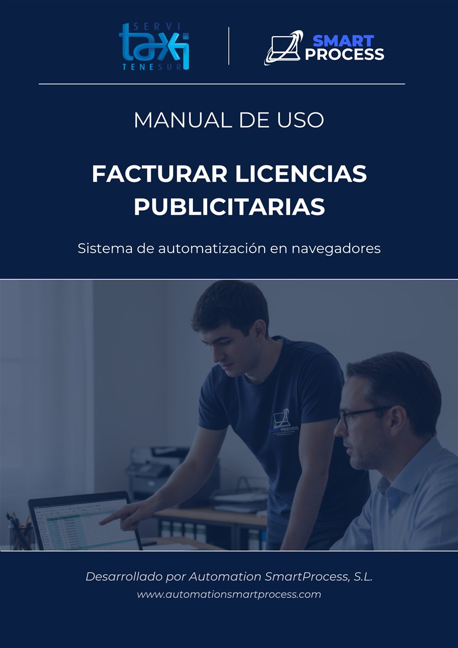 Portada del manual de uso del sistema de facturación de licencias publicitarias de ServiTaxi Tenesur.