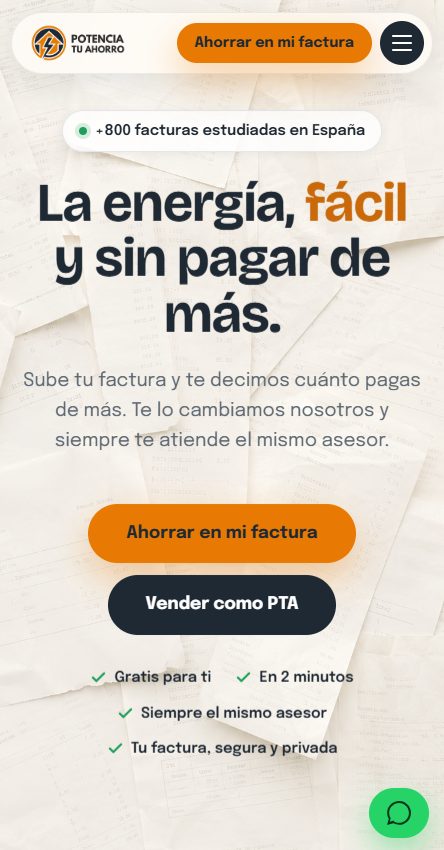 La web de PTA vista en un teléfono móvil.