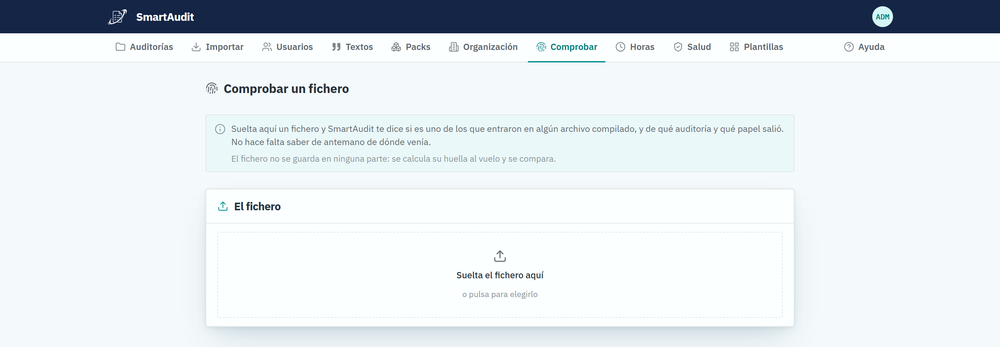 Comprobación de un fichero suelto contra los archivos compilados del despacho, en SmartAudit.