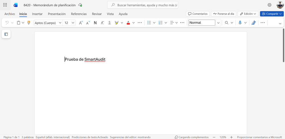 Documento de Word abierto y editable dentro del navegador, en SmartAudit.